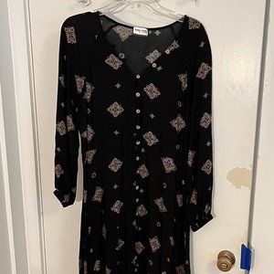 Brown, long sleeve, pattern, dress, size L